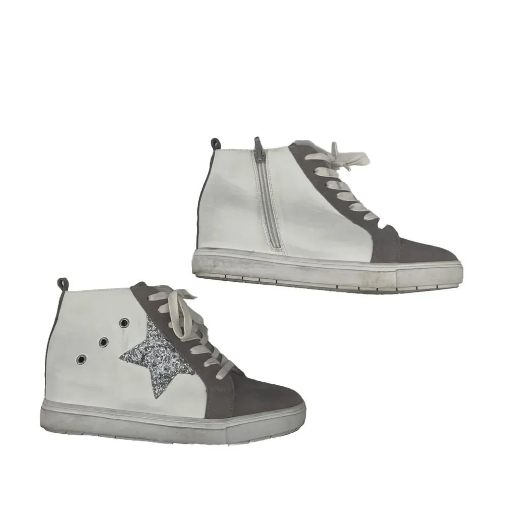 Steve Madden High Top Wedge Sneaker Women's 9 Star‎ Leather Upper Y2K Sabotage